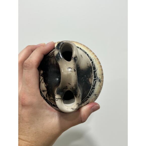 Russell Sam Navajo Art Pottery Horsehair Wedding Vase 4.5 inch tall - Picture 4 of 7